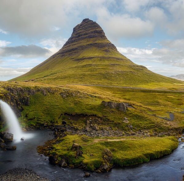 waterfalls and green skyline