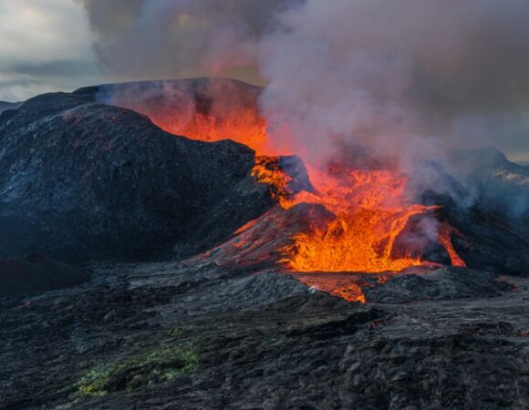 red lava on black rocks