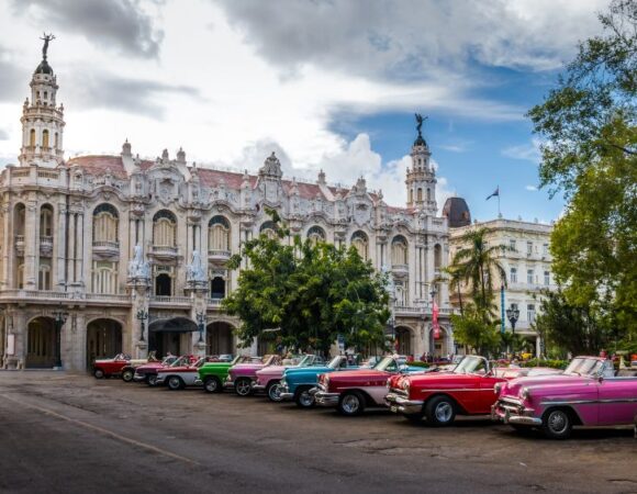 old cars lined up in havana